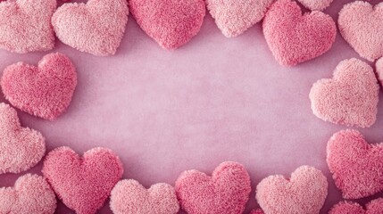 Fototapeta premium Festive Heart Cluster, Romantic Setting, Plush Love Theme, Soft Gradient Background, Warm Atmosphere, Cozy Viewpoint