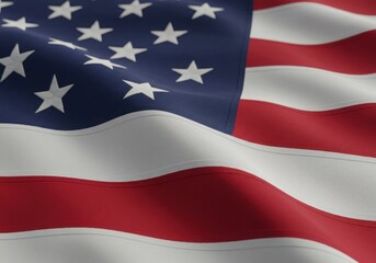 Naklejka premium American flag, close-up, stars and stripes, patriotic, 4th of July, Independence Day, red white and blue, waving fabric, holiday celebration