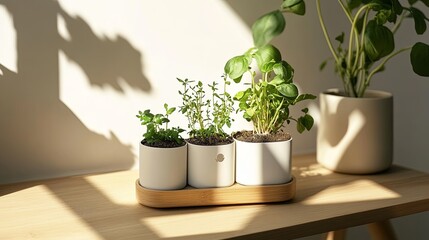 A minimalist herb garden kit styled with soft branding and vibrant greenery. picture