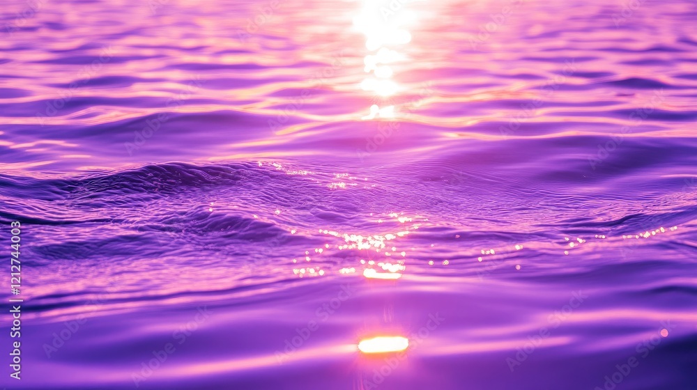 Poster twilight reflection on purple water surface with sun rays creating a serene background and texture f