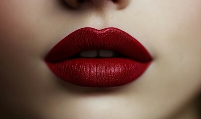 Fototapeta premium Red lipstick texture with a subtle gradient effect and a hint of shine on a soft background