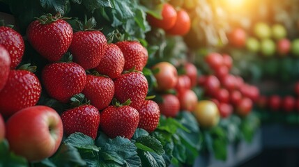 Fresh strawberries in a market display