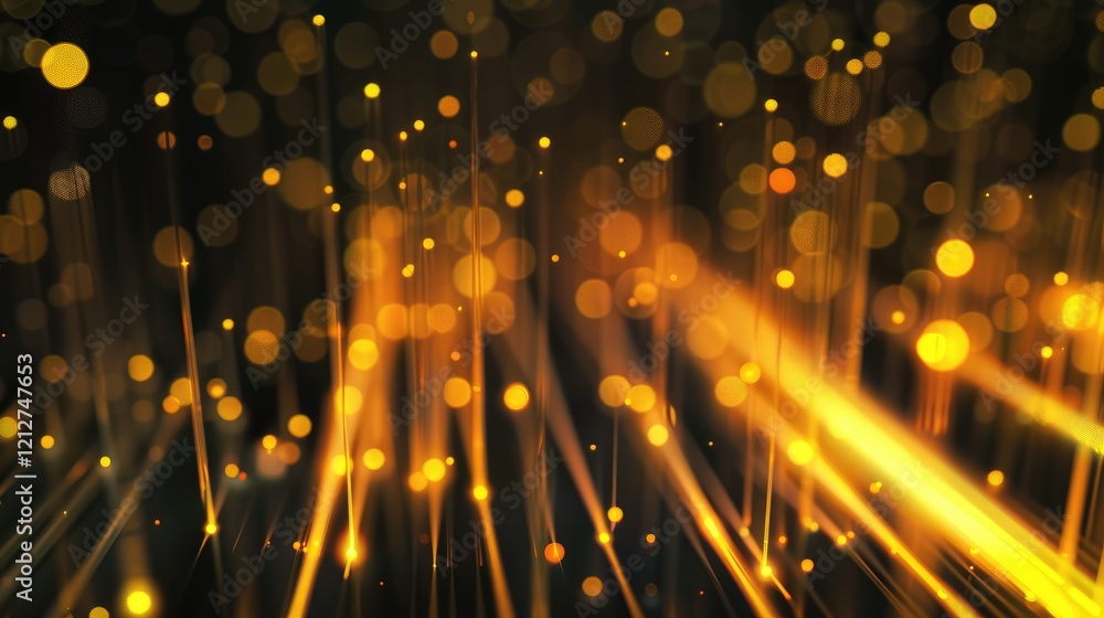 Poster abstract background featuring glowing yellow optical fibers, with vertical and straight light streak