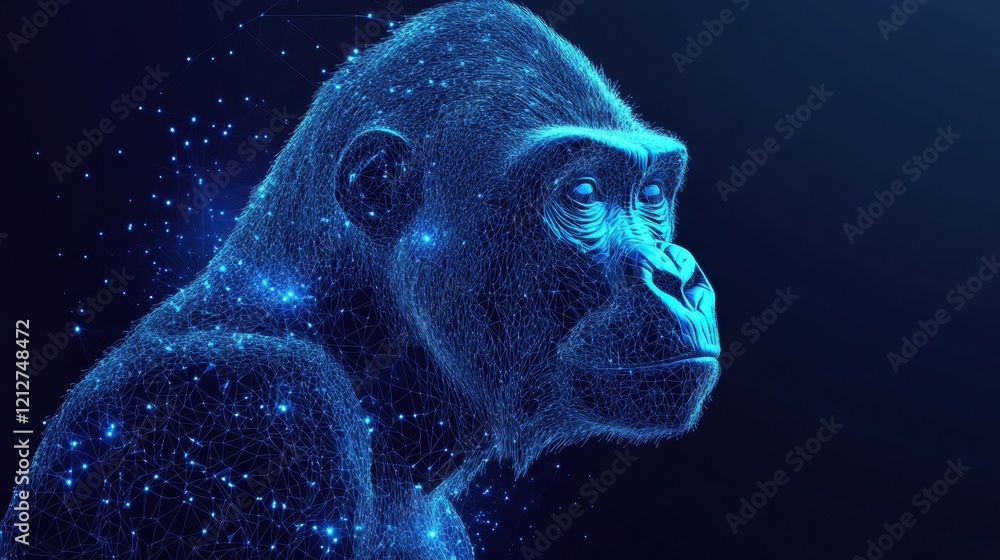 Poster gorilla surrounded by a network of connected dots representing communication and data flow