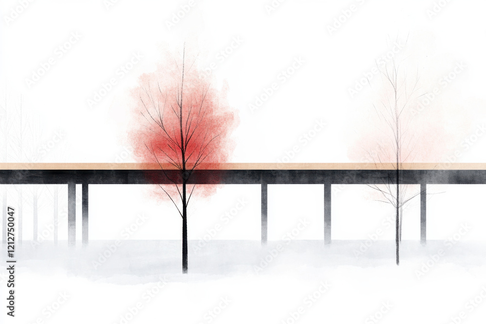 Poster a bridge with two trees on either side of it