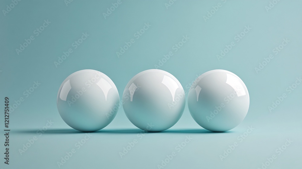 Poster three white spheres resting on light blue surface creating subtle shadows