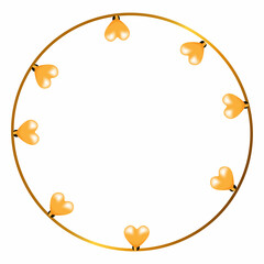 Decorative circular frame made of intertwined golden rings adorned with small, glossy  hearts yellow, creating an elegant and romantic design.  Ideal for Valentine's Day, wedding invitations, love-the