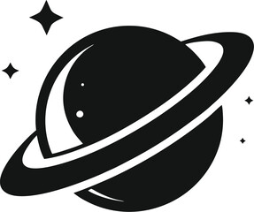 Saturn Sillhouette, Planet Saturn with planetary ring vector, cosmos and planet silhouette illustration   © Silhouettify