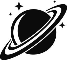 Saturn Sillhouette, Planet Saturn with planetary ring vector, cosmos and planet silhouette illustration   © Silhouettify