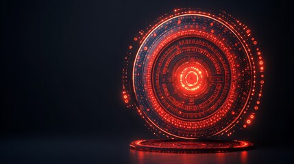 Glowing Red Futuristic Circular Technology Interface