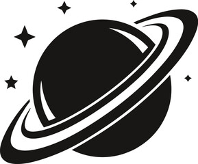 Saturn Sillhouette, Planet Saturn with planetary ring vector, cosmos and planet silhouette illustration   © Silhouettify
