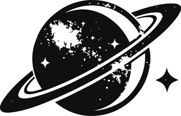 Saturn Sillhouette, Planet Saturn with planetary ring vector, cosmos and planet silhouette illustration   © Silhouettify