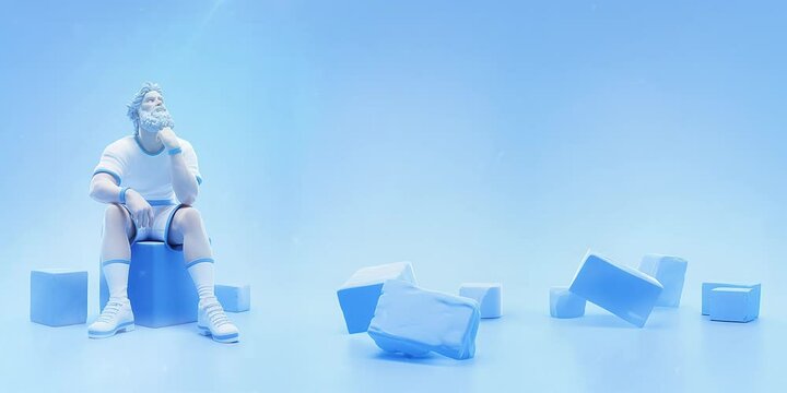 A statue of a modern thinking man , modern minimalist and neoclassical style 3d animation digital render , 2:1 Animated Desktop Background