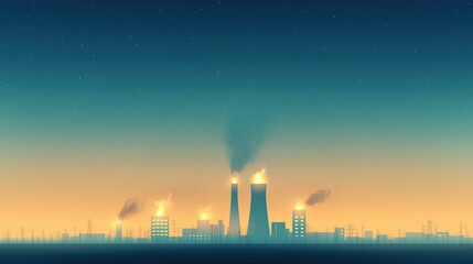 Fototapeta premium A city skyline with a large industrial plant in the middle