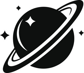 Saturn Sillhouette, Planet Saturn with planetary ring vector, cosmos and planet silhouette illustration   © Silhouettify