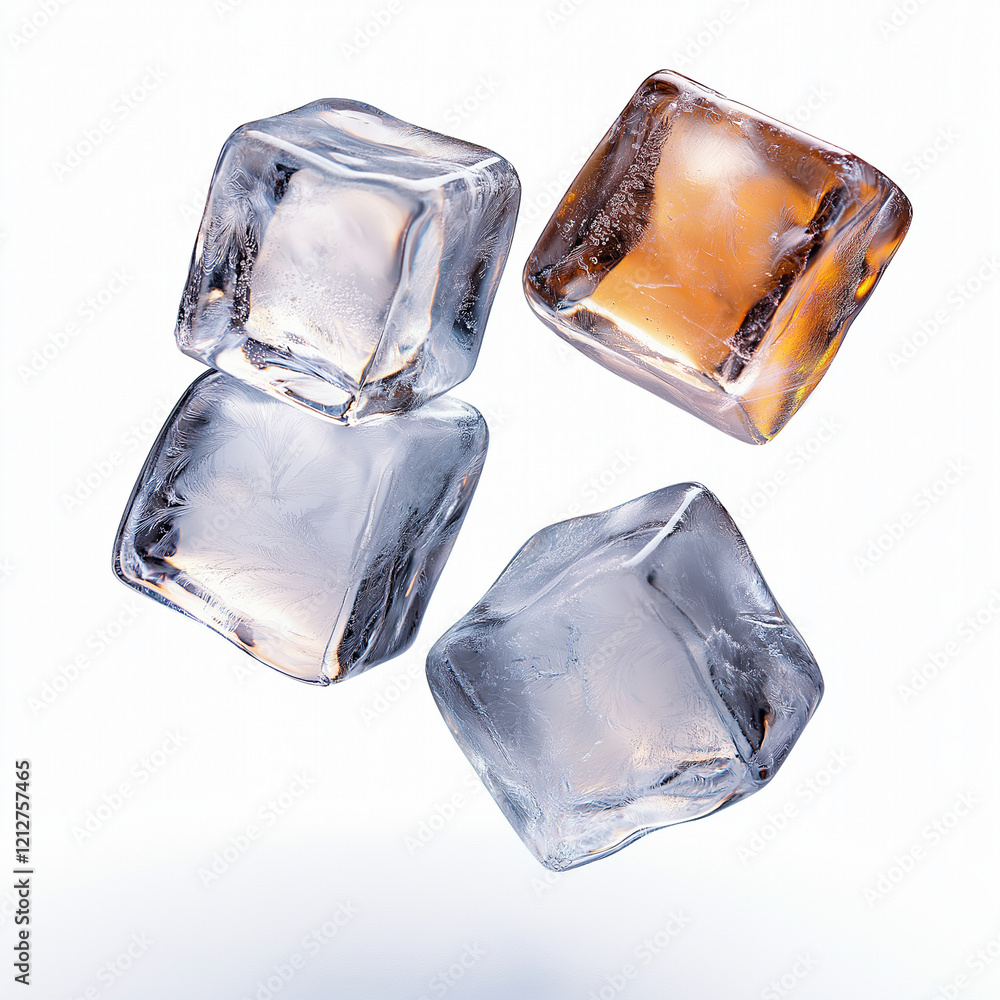 Aufkleber four floating ice cubes isolated on white background, showcasing their unique shapes and textures. c