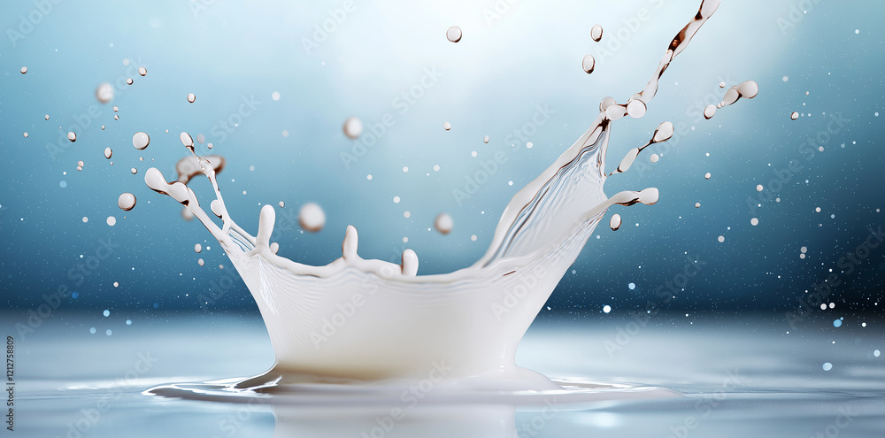 Aufkleber milk splash isolated on blue background, creating dynamic and refreshing visual. droplets and waves 