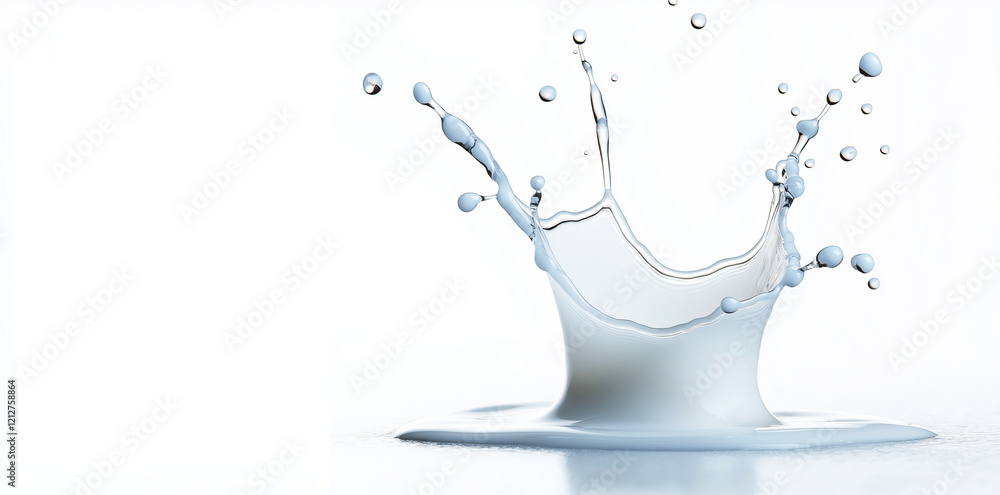 Poster milk splash isolated on white background, creating dynamic and refreshing visual. droplets capture e