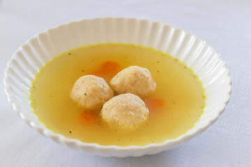 Chicken soup with matzo balls. Traditional food for Passover