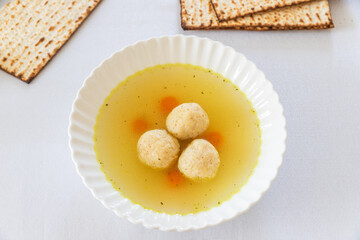 Chicken soup with matzo balls. Traditional food for Passover