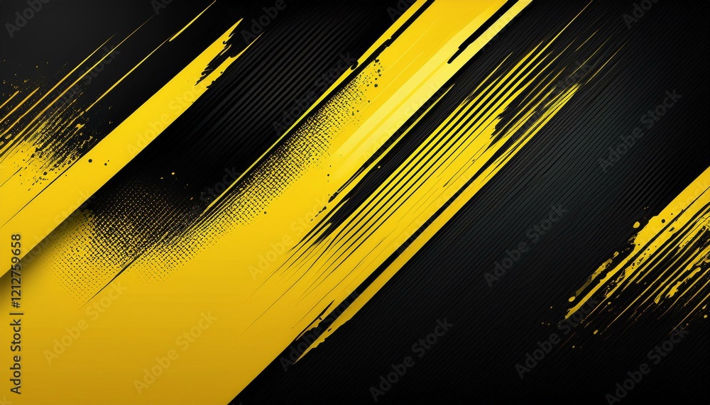 Aufkleber black and yellow abstract background with brushstroke and halftone style. generated image