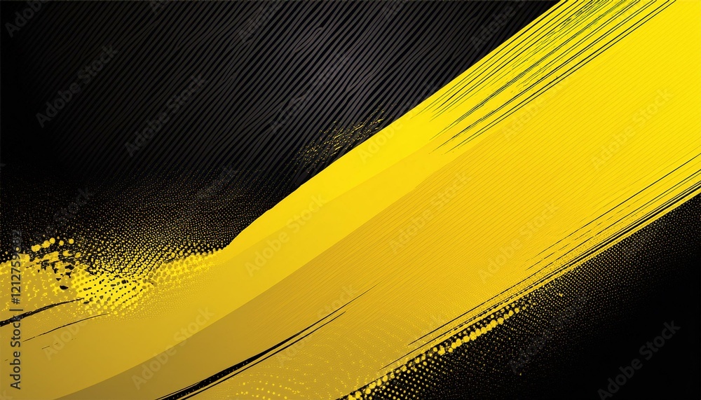 Poster black and yellow abstract background with brushstroke and halftone style. generated image