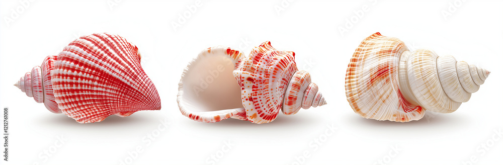 Aufkleber beautiful close up views of three realistic seashells showcasing intricate patterns and textures. vi