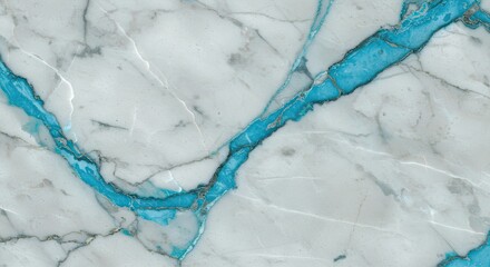 Naklejka premium Azure Marble Veins: An abstract pattern of intricate blue veins interlacing through a white marble surface. The captivating swirls and textures capture the beauty and elegance of natural stone. 