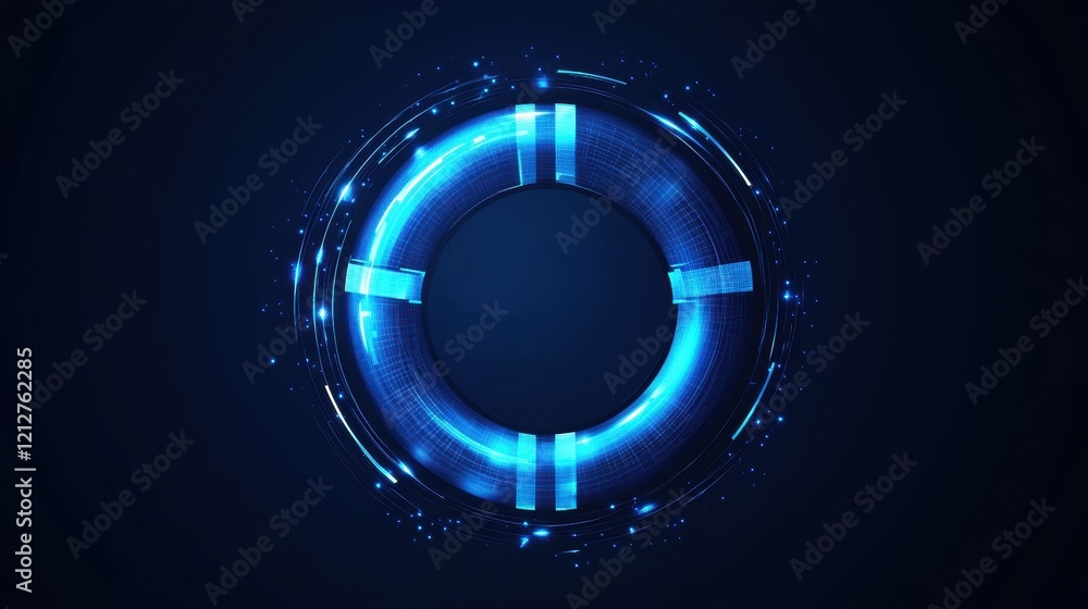 Poster abstract technology background featuring a blue glowing circle and intricate digital patterns