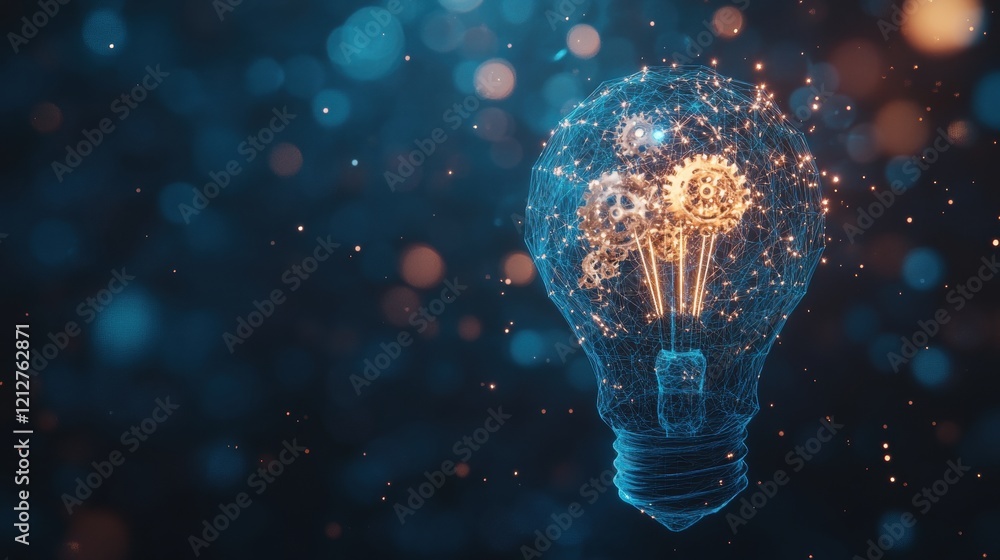 Poster light bulb glowing with bright light illuminating a dark background representing creativity and idea
