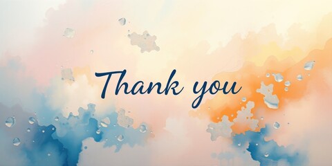 Beautiful watercolor backdrop featuring a heartfelt thank you message, blending soft colors of blue and orange, perfect for expressing appreciation in various settings