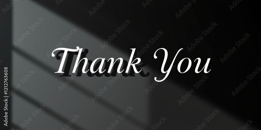 Poster an elegant thank you message stands out against a muted background, enhanced by artistic shadows tha