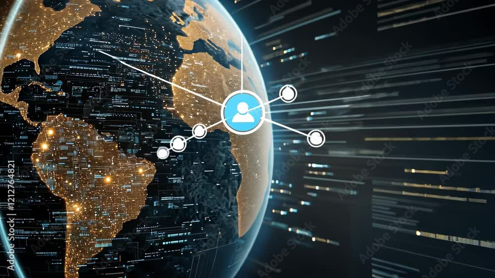 Poster visualizing the impact of technology on global connectivity and the flow of information between peop