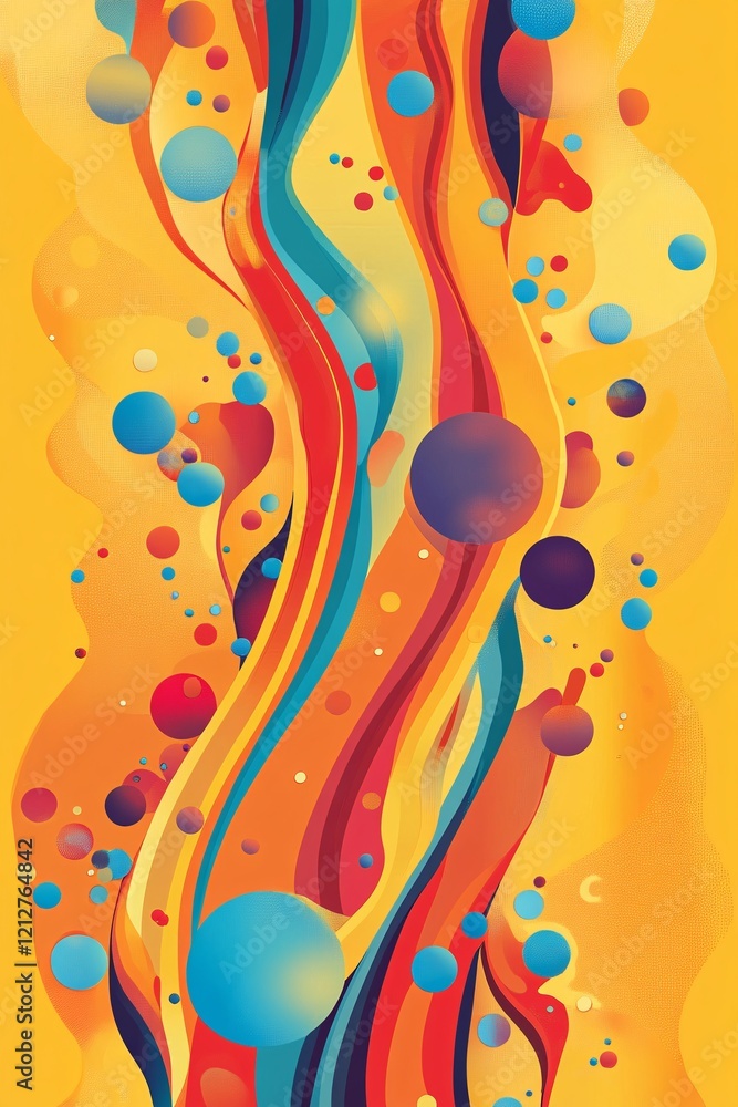 Poster Colorful abstract background with flowing waves and bubbles