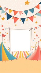 Blank ad frames in natural settings Colorful circus background with festive flags. Versatile advertising space mockups