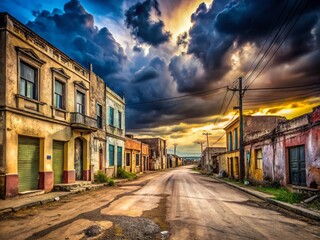 Fototapeta premium Abandoned Town, Dramatic Sky, Desolate Street Scene