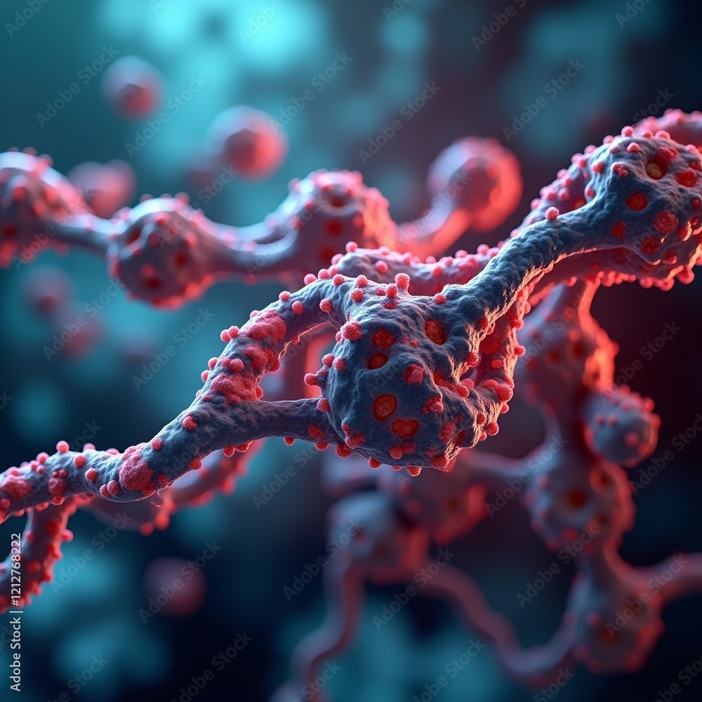 Aufkleber 3d rendering of a microscopic virus with a blue and red color scheme