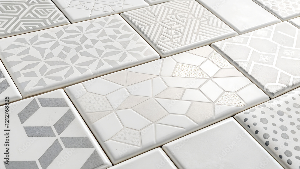 Poster close up of white ceramic tile floor pattern. abstract background and texture for design.