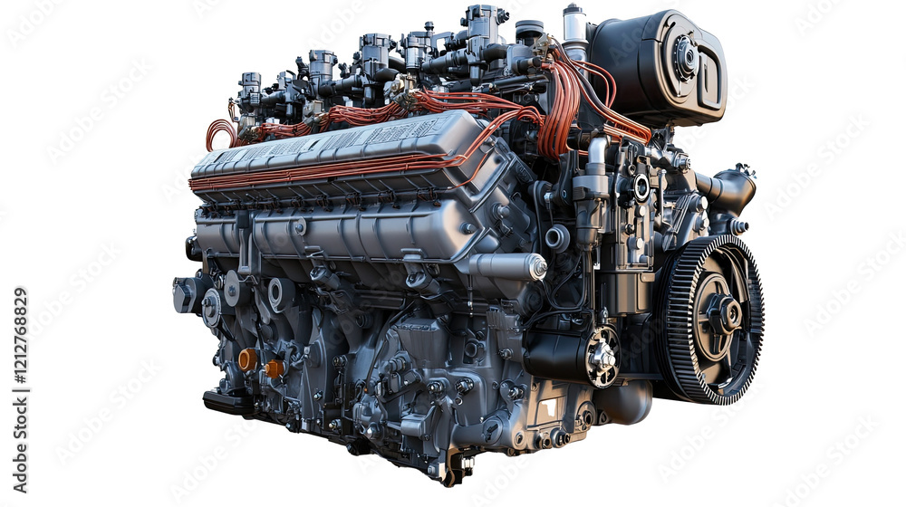 Fototapete modern, powerful diesel engine isolated on a transparent background, showcasing its intricate compon