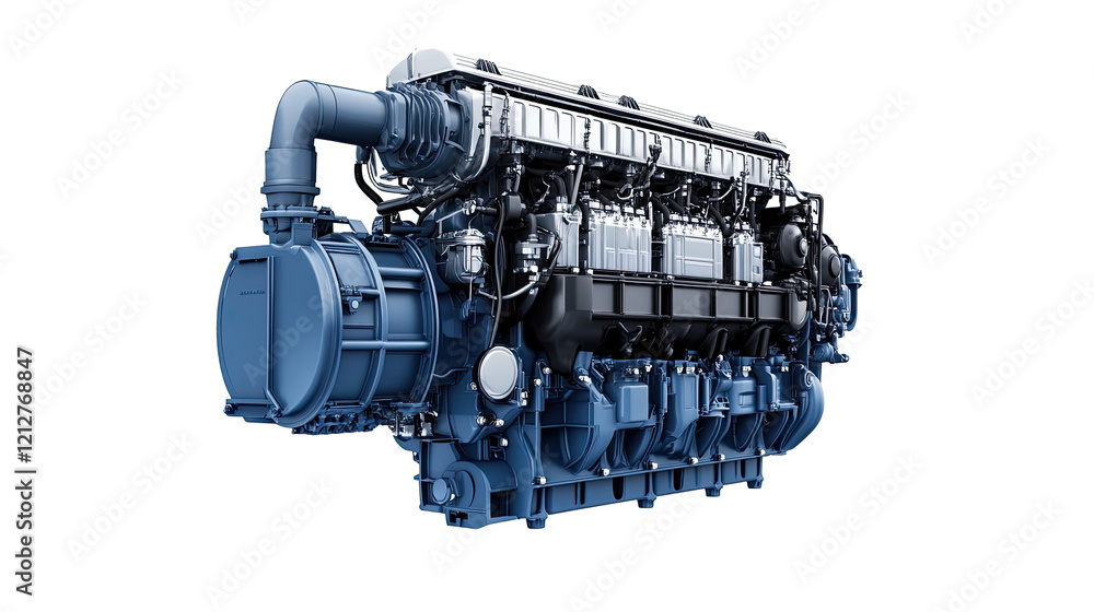 Fototapete modern, powerful diesel engine isolated on a transparent background, showcasing its intricate compon