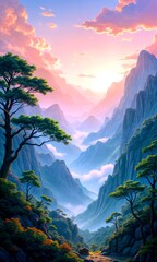Dreamy Mountain Landscape in Full Bloom