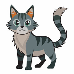 Playful Cartoon Tabby Cat Vector Illustration with Vibrant Details and White Background