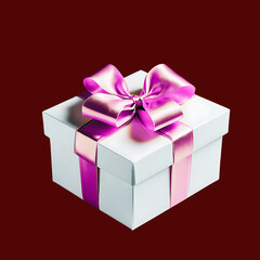 Obraz premium Shiny Pink Ribbon-Tied White Gift Box Against a Festive 