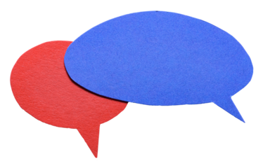 Red blue blank cut out cardboard paper speech bubbles with rough edges and copy space for text on transparent png background design element