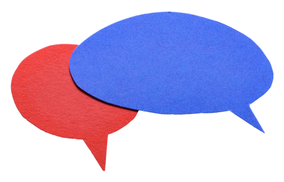 Red blue blank cut out cardboard paper speech bubbles with rough edges and copy space for text on transparent png background design element