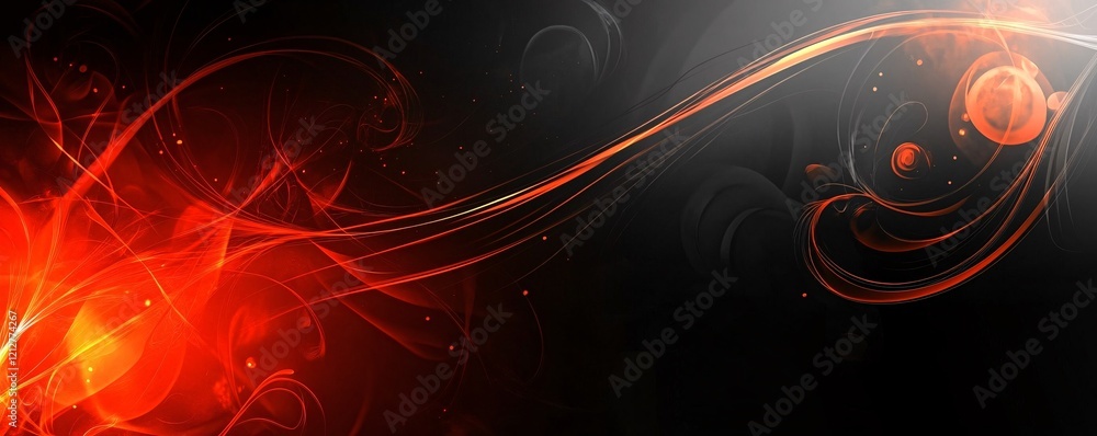Aufkleber Red hot swirling fractal lines creating energy flow on black background