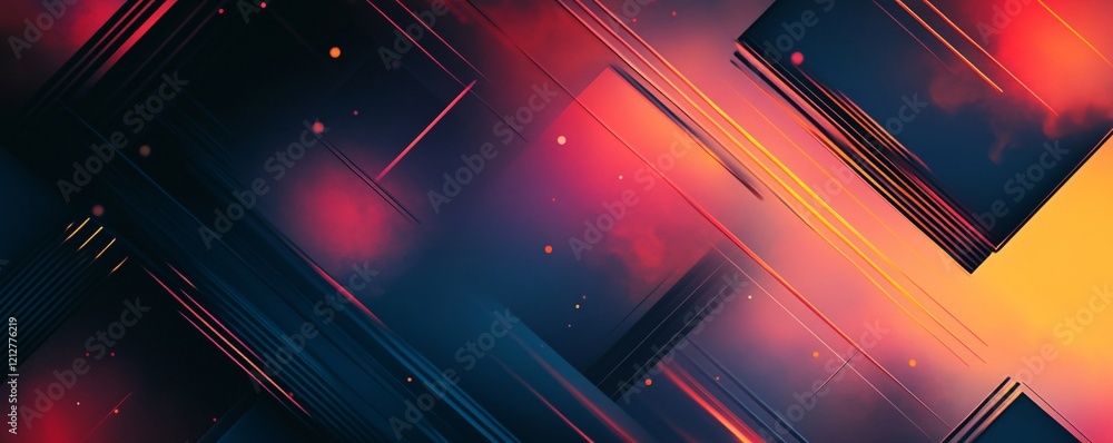 Poster Abstract geometric background with glowing lines and shapes creating dynamic composition