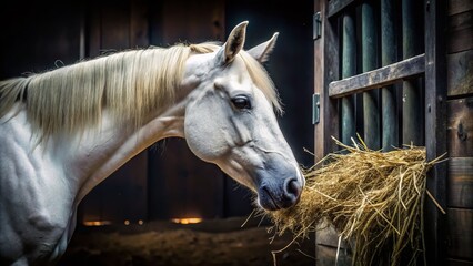 Aerial Farm Stable Horse Hay Eating Profile