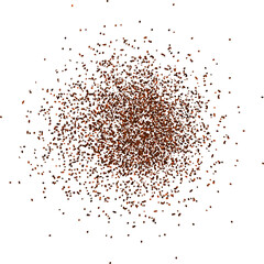 Chocolate and coffee powder, scattered cocoa on a light background. Particles of earth and dust. Brown sand texture.Top view of the cake.