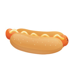 Hot dog in flat design. Fast food meal with bread, sausage and mustard. Vector illustration isolated.